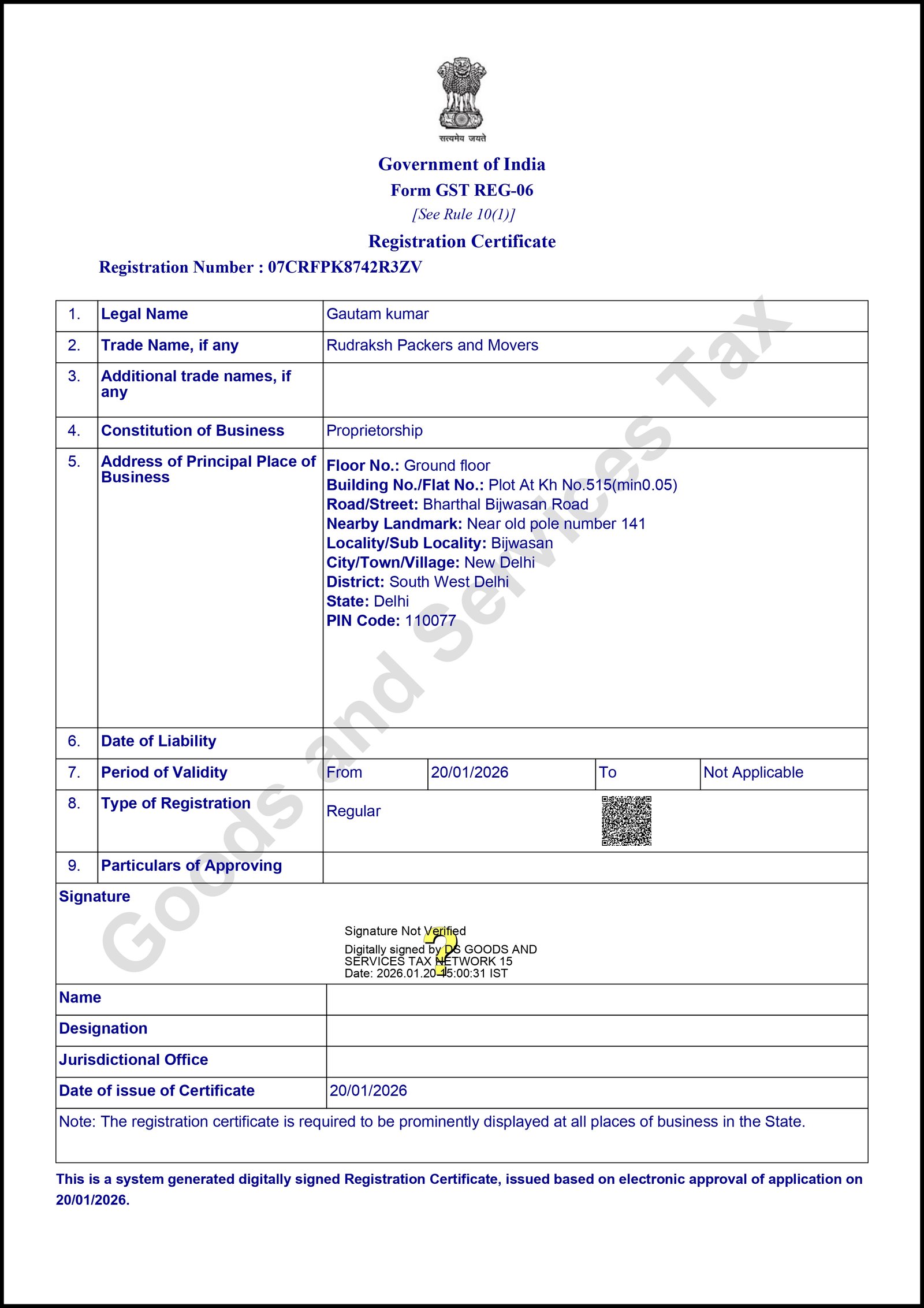 GST Registration Certificate